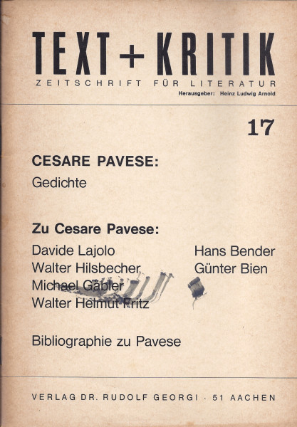 Text + Kritik - Zeitschrift für Literatur Heft 17 - Cesare Pavese