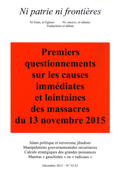 Ni patrie ni frontières N° 52-53: Premiers questionnements sur les causes immédiates et lointaines d